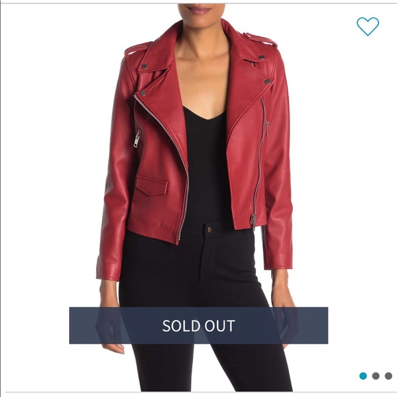 NWT WALTER BAKER Liz Leather Jacket, Ruby Red